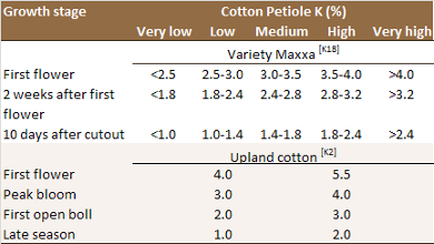 Cotton petiole K
                values